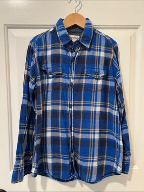 Lands' End Royal Blue and Navy Plaid Button-Down Shirt